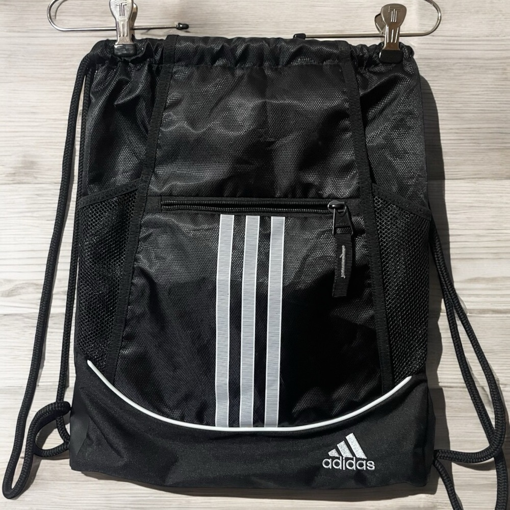 Adidas Black and White Drawstring Backpack